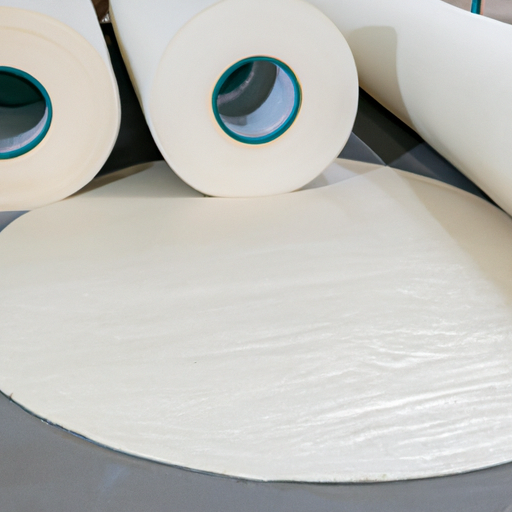 White self-adhesive felt rolls for floor coverings used to shield doorways in Chinese factories,